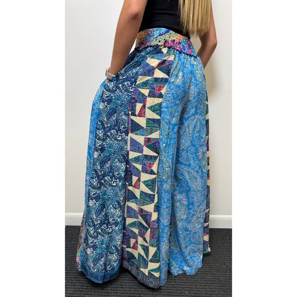 Mixed-print wide-leg trousers- One Size 100% Silk - Picture 4 of 5